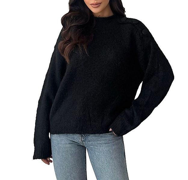 Ital-Design Rundhalspullover Stylischer Damenpullover mit Knopfdetails für günstig online kaufen