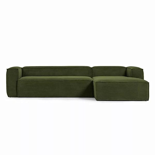 Natur24 Sofa Sofa Blok 3-Sitzer Longchair rechts dicker Cord grün 330cm günstig online kaufen