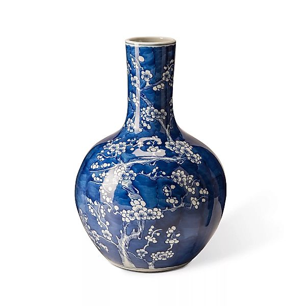 pols potten - Blossom Vase S - blau/H 36cm x Ø 23cm/handbemalte Details günstig online kaufen
