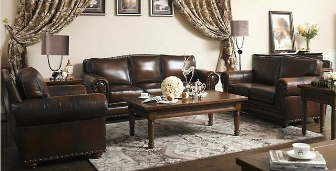 JVmoebel Sofa Antik Chesterfield 3+2+1 Leder Sofa Couch Polster 100% Echtes günstig online kaufen