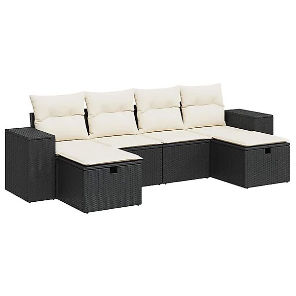 vidaXL 6-Tlg Garten-Sofagarnitur mit Kissen Schwarz Poly Rattan 3325722 günstig online kaufen