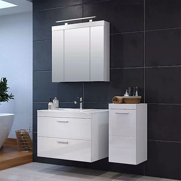 Badezimmermöbel Set weiss in modernem Design Hochglanz Front (dreiteilig) günstig online kaufen