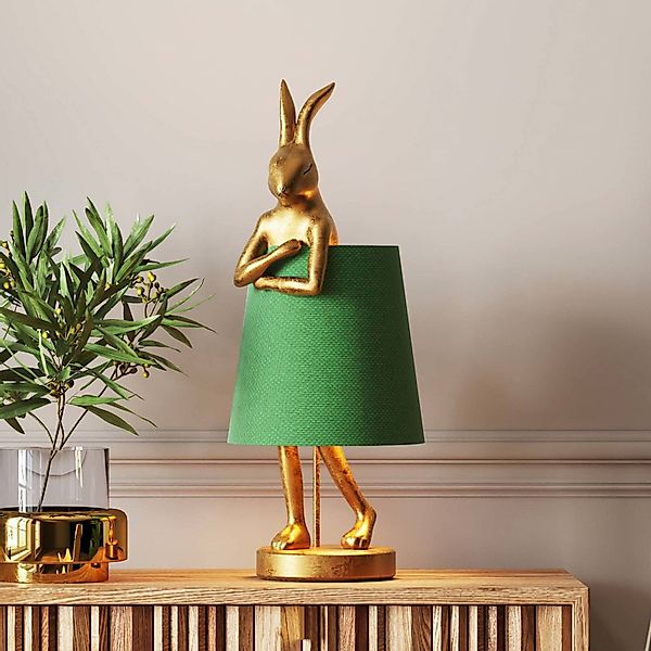 KARE Tischleuchte Animal Rabbit, gold/grün, 68 cm, E14 günstig online kaufen