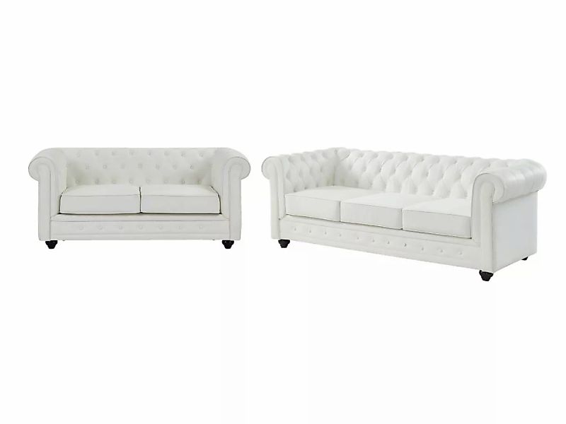 Sofas 3-Sitzer & 2-Sitzer - Kunstleder - Weiß - CHESTERFIELD günstig online kaufen