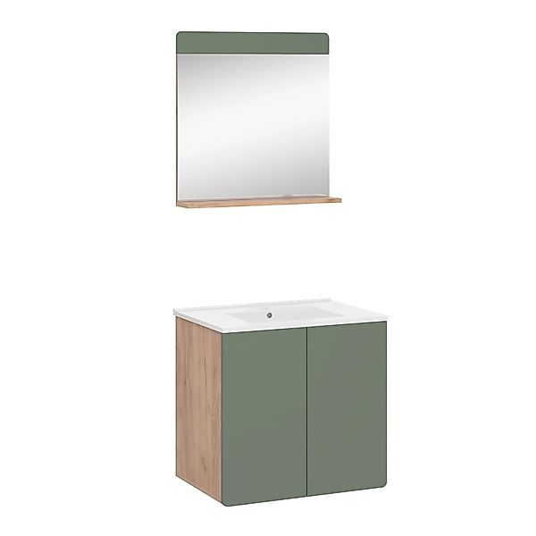 Vicco Badmöbel-Set Izan Goldkraft Eiche/Grün 3 Teile mit Spiegel günstig online kaufen