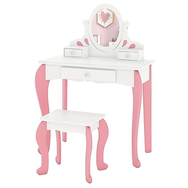 Costway Kinder Schminktisch mit 3 Schubladen & 360° Spiegel Weiß günstig online kaufen
