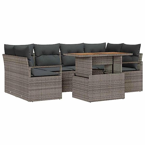 vidaXL Garten-Sofa-Set mit Speicher 7-Tlg Grau Poly Rattan 3358400 günstig online kaufen