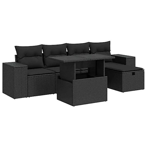 vidaXL 6-Tlg Garten-Sofagarnitur mit Kissen Schwarz Poly Rattan 3327925 günstig online kaufen
