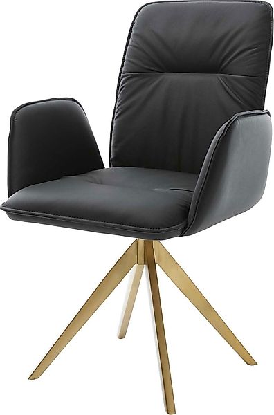 Esszimmerstuhl Vinja-Flex Echt-Leder Schwarz Kreuzgestell kantig Gold günstig online kaufen