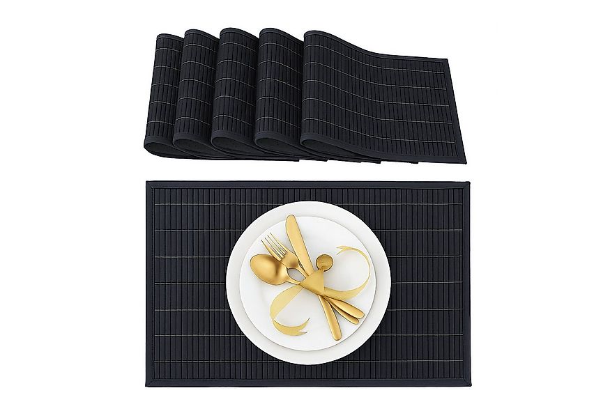 relaxdays Platzset Tischset 6er Set Bambus, schwarz günstig online kaufen