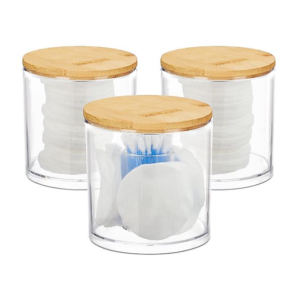 relaxdays Wattestäbchenspender Wattestäbchen Aufbewahrung 3er Set, günstig online kaufen