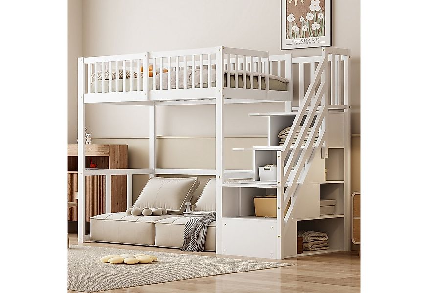 Odikalo Hochbett 90x200 140x200 Jugendbett Kinderbett mit Stauraum (Hochbet günstig online kaufen