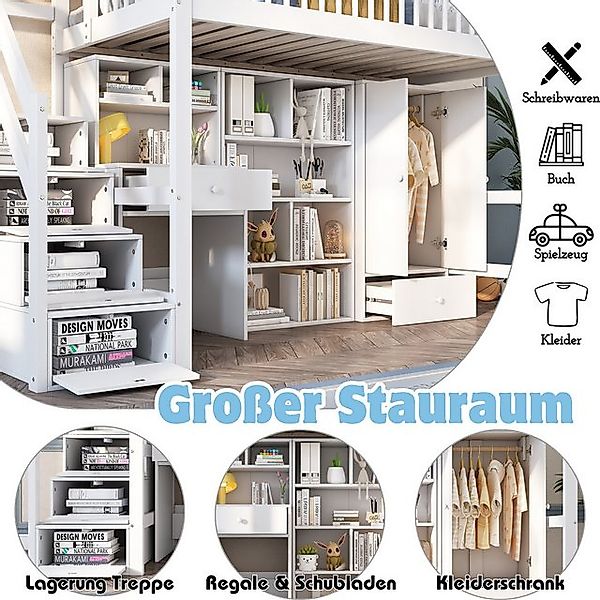 STILVORA Etagenbett 90×200 Jugendbett mit Matratze, Doppelbett mit Kleiders günstig online kaufen