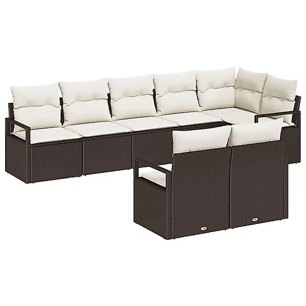 vidaXL Gartensofa-set mit Kissen 8-Tlg Braun und Weiß Poly-Rattan 3355097 günstig online kaufen