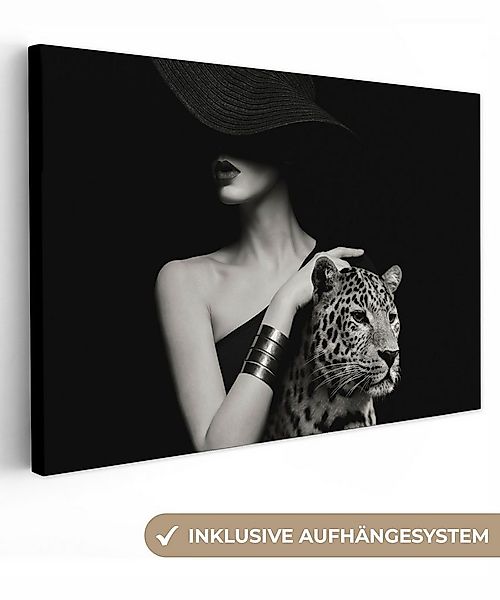 OneMillionCanvasses® Leinwandbild Frau - Leopard - Luxus - Schwarz - Weiß - günstig online kaufen