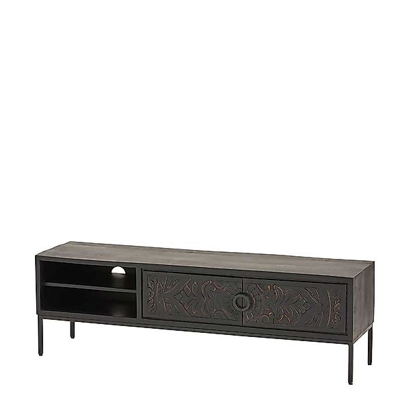 Fernsehboard Vintage Look aus Mangobaum Massivholz Schwarz günstig online kaufen