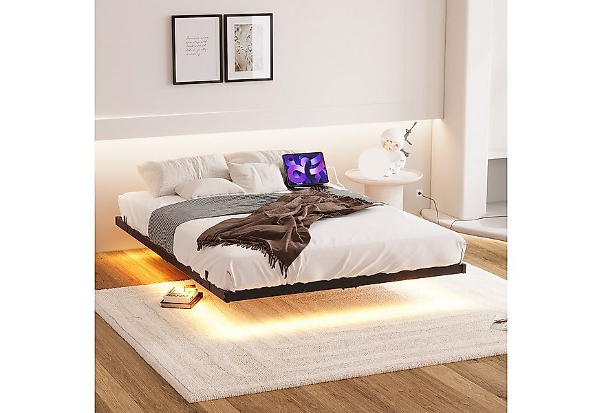 OKWISH Metallbett Eisenbett, Schwebebettrahmen (mit LED-Beleuchtung & integ günstig online kaufen