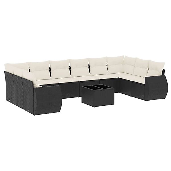 vidaXL 11-Tlg Garten-Sofagarnitur mit Kissen Schwarz Poly Rattan 3254213 günstig online kaufen