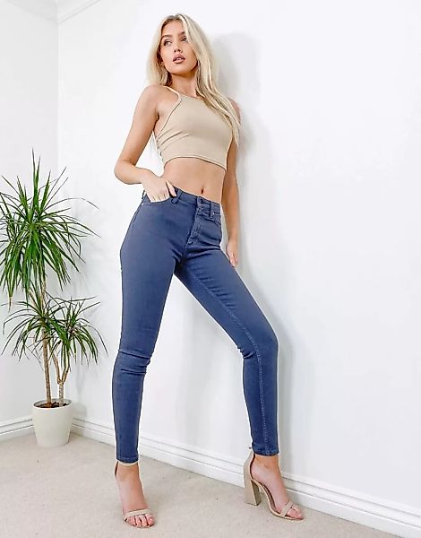 French Connection – Enge Jeans aus Baumwolle mit hohem Bund in Blau günstig online kaufen