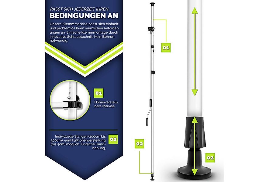 tillvex Klemmmarkise Balkonmarkise ohne Bohren, Markise mit Handkurbel & hö günstig online kaufen