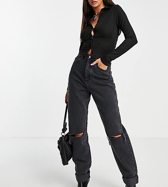 ASOS DESIGN Tall – Weite Mom-Jeans in verwaschenem Schwarz mit hohem Bund u günstig online kaufen