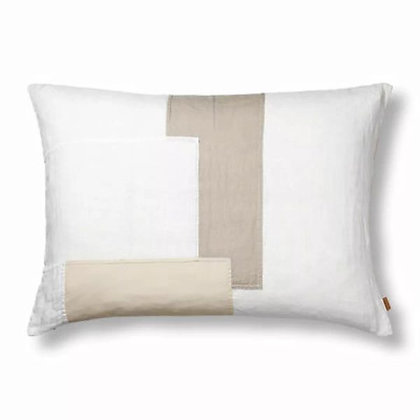 Kissen Part Large textil weiß beige / 80 x 60 cm - Baumwoll- & Leinen-Patch günstig online kaufen