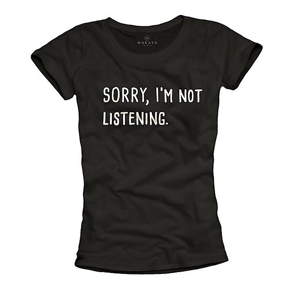 MAKAYA Print-Shirt Damen Sprüche Motiv Sorry I'm Not Listening Sommer Top günstig online kaufen
