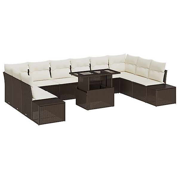 vidaXL Loungesofa 11-teiliges Gartensofa-Set mit Kissen Braun Poly-Rattan, günstig online kaufen