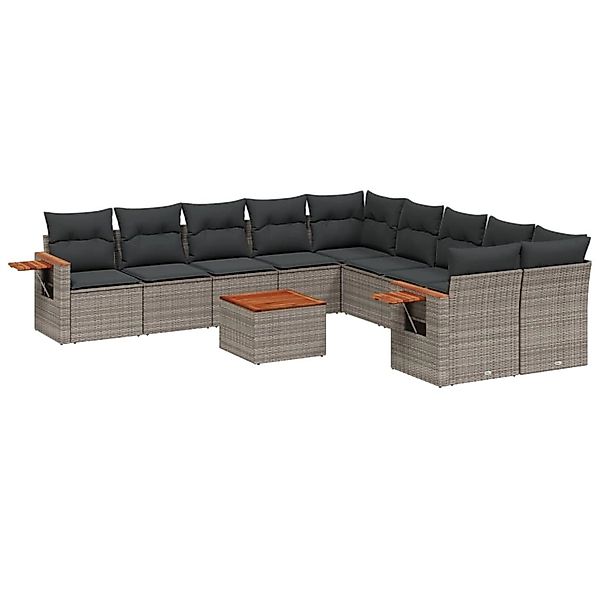 vidaXL 11-Tlg Garten-Sofagarnitur mit Kissen Grau Poly Rattan 3227201 günstig online kaufen