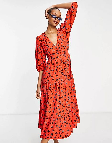 Glamorous – Midi-Freizeitkleid in Rot mit Blumenmuster günstig online kaufen