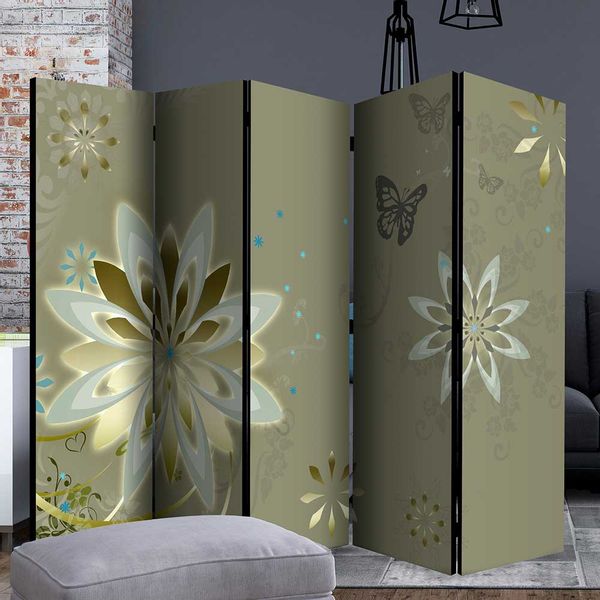 Hoher Paravent in Grau und Goldfarben Leinwand Füllung günstig online kaufen