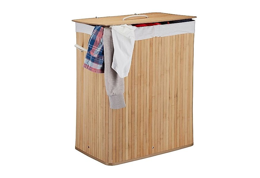 relaxdays Wäschesortierer Wäschekorb Bambus mit 2 Fächern, natur günstig online kaufen