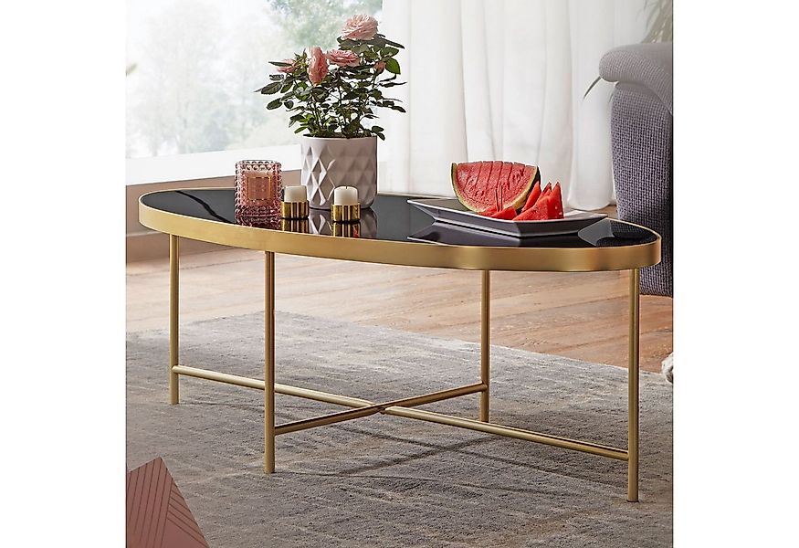 FINEBUY Couchtisch FB53025 Glas Schwarz Wohnzimmertisch Oval 110 x 56 Glast günstig online kaufen