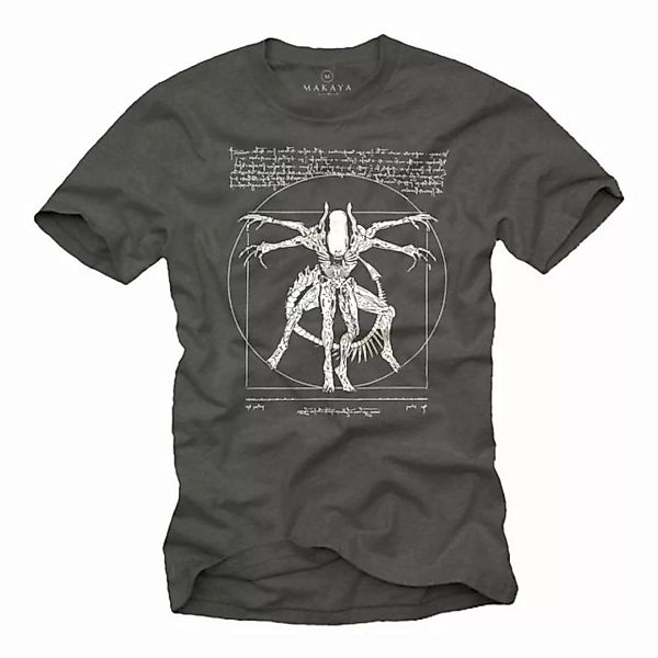 MAKAYA Print-Shirt Herren Vintage Alien Motiv Da Vinci Aufdruck Geek Gamer günstig online kaufen