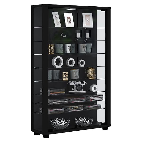 ebuy24 Lumo Mini Vitrinenschrank mit LED-Licht 8 Glasböden Schwarz günstig online kaufen