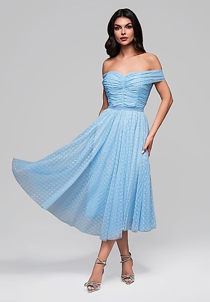 OMBRE Abendkleid Romantisches Off-Shoulder-Midikleid mit Tupfenmuster günstig online kaufen