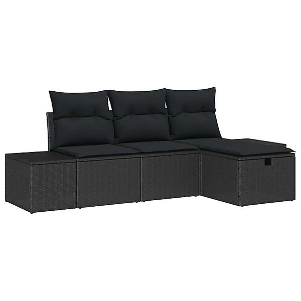 vidaXL Garten-Sofa-Set mit Kissen 4-Tlg Schwarz Poly Rattan 3359352 günstig online kaufen