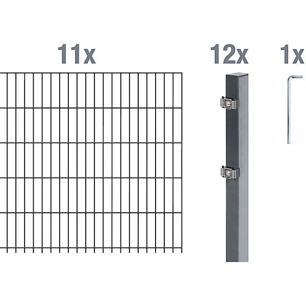 Metallzaun Grund-Set Doppelstabmatte verz. Anthrazit beschichtet 11 x 2 m x günstig online kaufen