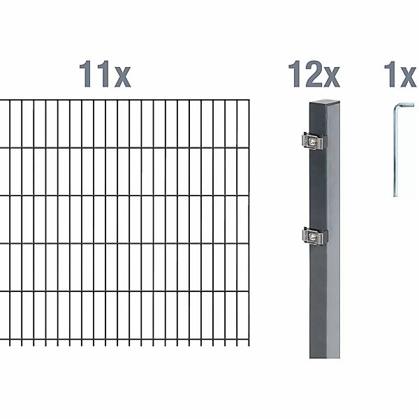 Metallzaun Grund-Set Doppelstabmatte verz. Anthrazit beschichtet 11 x 2 m x günstig online kaufen