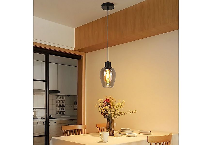 Nettlife Pendelleuchte Vintage Schwarz mit 1/3/4 flammig Rauchglas-Schirmen günstig online kaufen