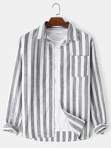 Herren Baumwolle Basic Stripes Print Revers Kragen Freizeit Regular Fit Shi günstig online kaufen