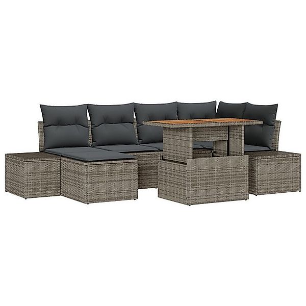 vidaXL Loungesofa 7-teiliges Garten Esszimmer Set mit Kissen Grau Poly Ratt günstig online kaufen