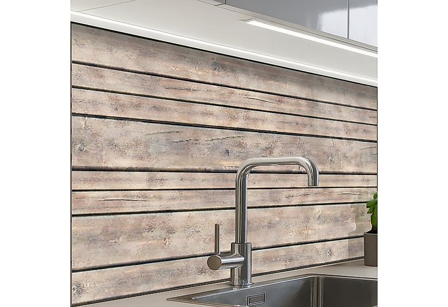 KitchenYeah Küchenrückwand selbstklebend Brocante - Muster - Holz - Regale, günstig online kaufen