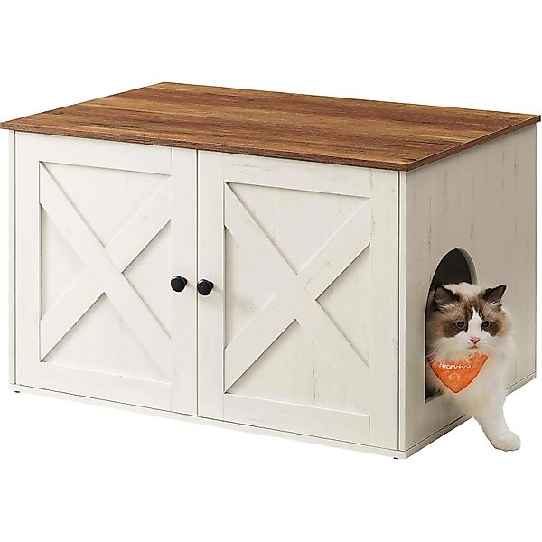 Feandrea Katzenklo-Schrank 80 cm x 53 cm x 50 cm Braun-Weiß günstig online kaufen