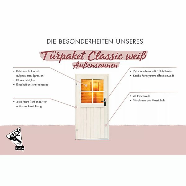 Karibu Türpaket Außensauna Klassisch 78 cm x 175 cm Elfenbeinweiß günstig online kaufen