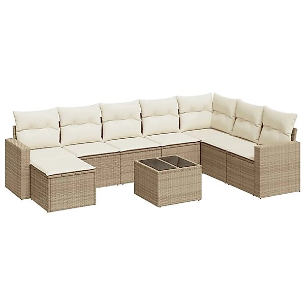 vidaXL 9-Tlg Garten-Sofagarnitur mit Kissen Beige Poly Rattan 3219358 günstig online kaufen