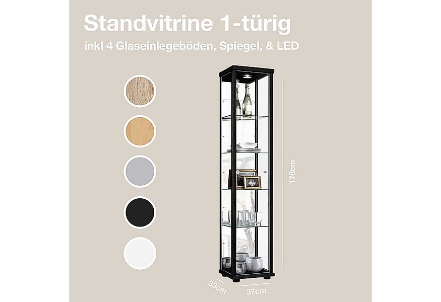 K-Möbel Glasvitrine C1016 (Glasvitrine (176x37x33 cm) mit 1 Glastür) Glasvi günstig online kaufen