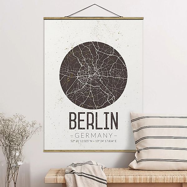 Stoffbild Karten mit Posterleisten - Hochformat Stadtplan Berlin - Retro günstig online kaufen