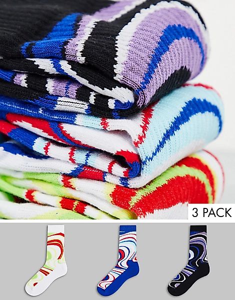 ASOS DESIGN – 3er-Pack Sportsocken mit Wirbelmuster-Mehrfarbig günstig online kaufen