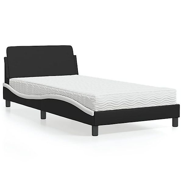 vidaXL Bett, Bett mit Matratze Schwarz und Weiß 100x200 cm Kunstleder günstig online kaufen
